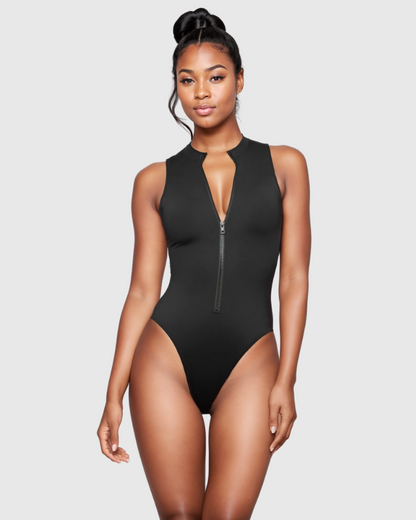 Closed Neck Zip-Up Snatched Swimsuit